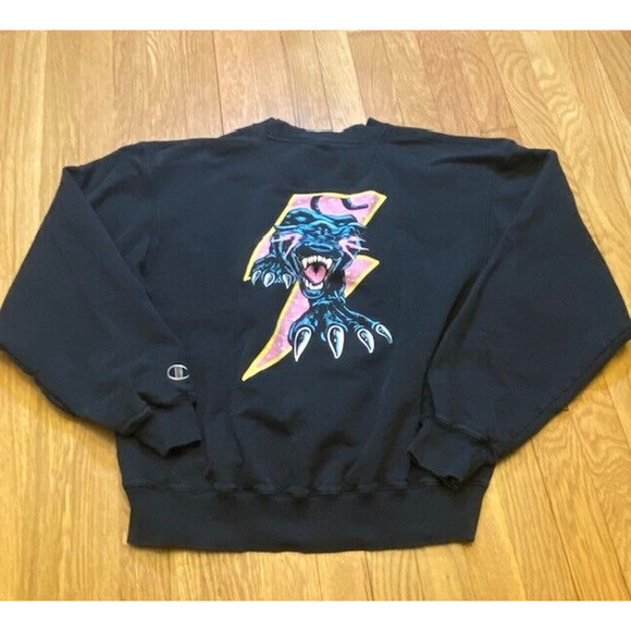 Vintage Panther Voltage Black Sweatshirt Crewneck Champion Unisex Size Large - Picture 1 of 9